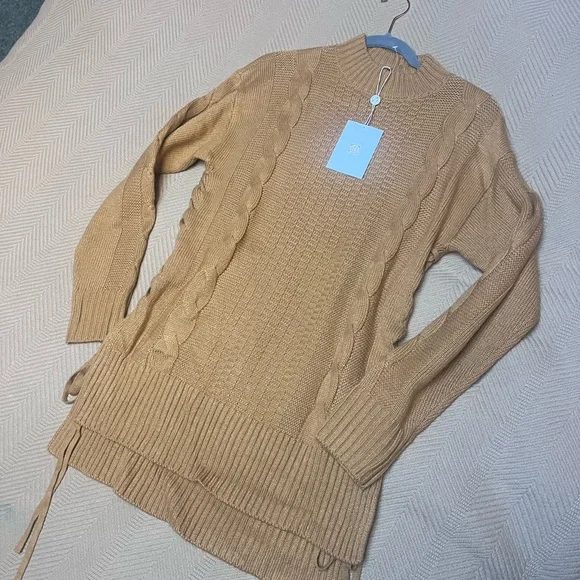 WAYF Dani Side Lace-up Sweater In Camel - Picture 5 of 8